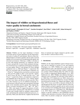 Articles + Derstanding of How Wildﬁres Alter Major Geochemical Cycles