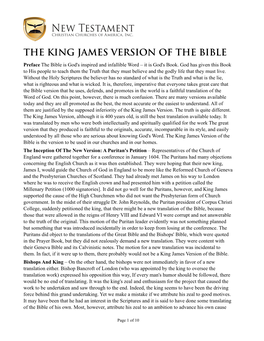 THE KING JAMES VERSION of the BIBLE Preface the Bible Is God's Inspired and Infallible Word – It Is God's Book