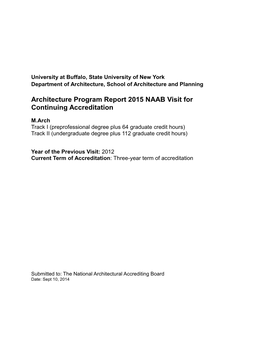 Architecture Program Report 2015 NAAB Visit for Continuing Accreditation