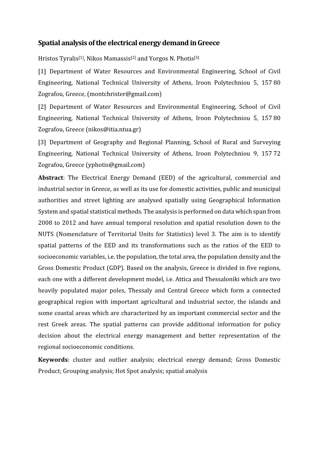 Spatial Analysis of the Electrical Energy Demand in Greece