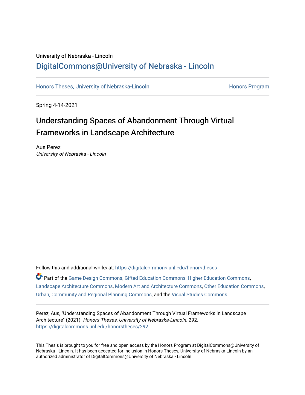 Understanding Spaces of Abandonment Through Virtual Frameworks in Landscape Architecture