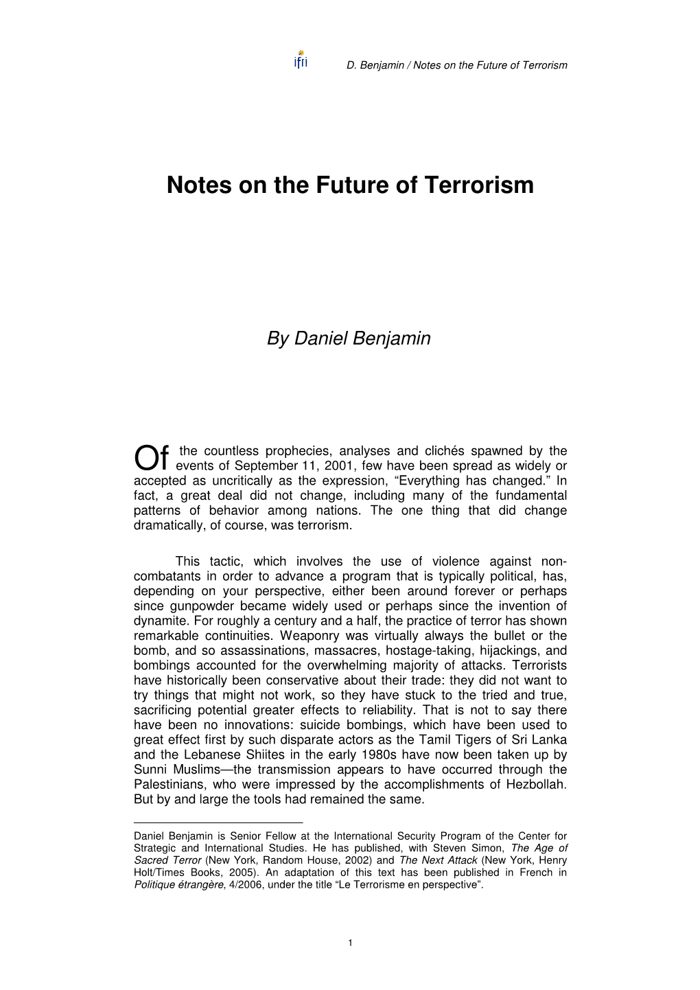 Notes on the Future of Terrorism