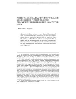 VISITS to a SMALL PLANET: RIGHTS TALK in SOME SCIENCE FICTION FILM and TELEVISION SERIES from the 1950S to the 1990S∗
