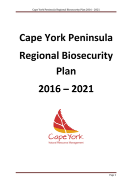 Cape York Peninsula Regional Biosecurity Plan 2016 - 2021