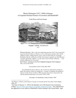 Moritz Harttmann (1817–1900) in Kansas: a Forgotten German Pioneer of Lawrence and Humboldt*