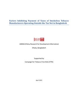 Factors Inhibiting Payment of Taxes of Smokeless Tobacco Manufacturers Operating Outside the Tax Net in Bangladesh