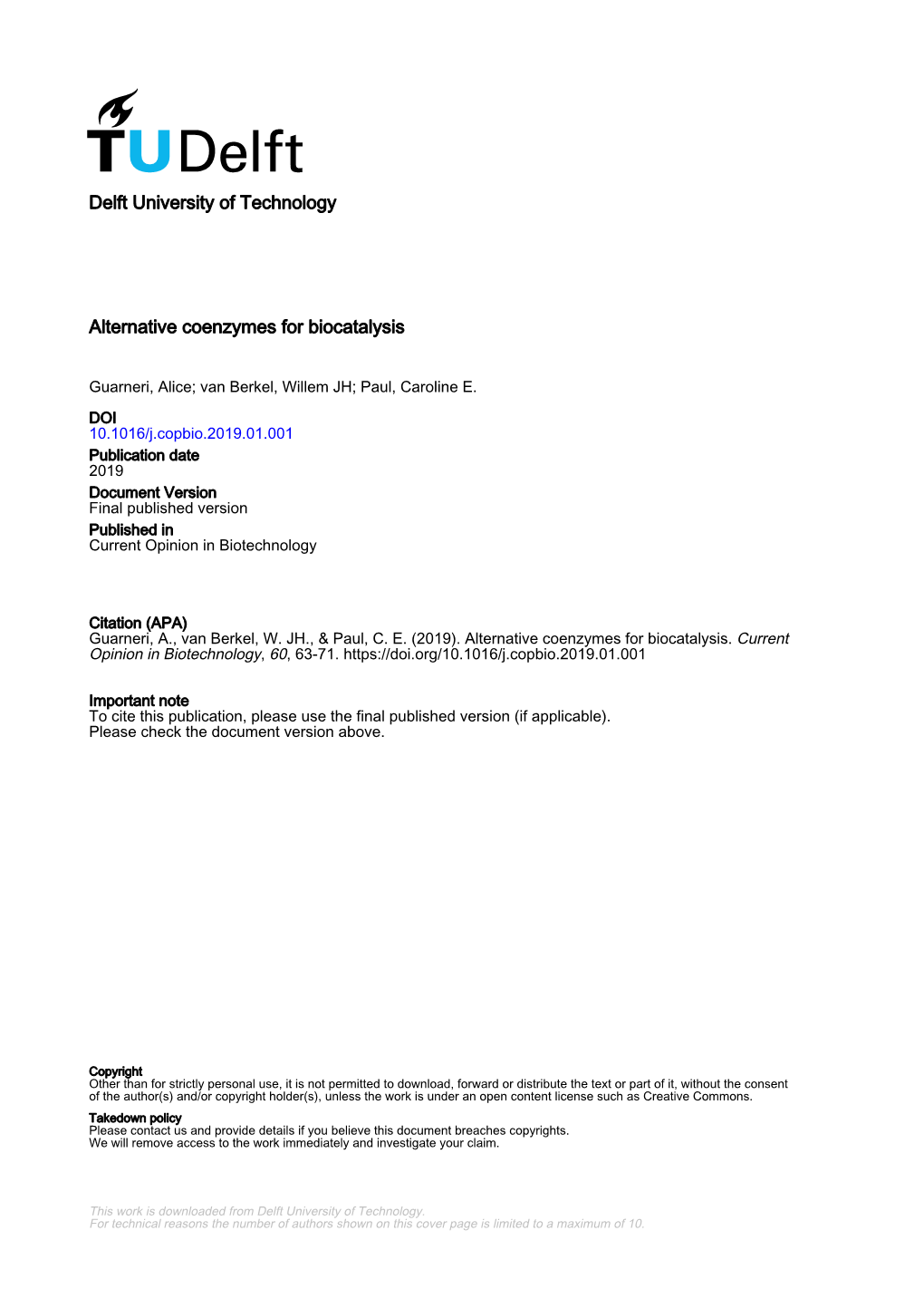 Alternative Coenzymes for Biocatalysis