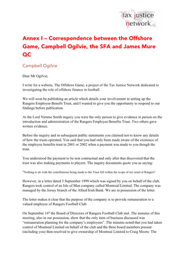 Annex I – Correspondence Between the Offshore Game, Campbell Ogilvie, the SFA and James Mure QC
