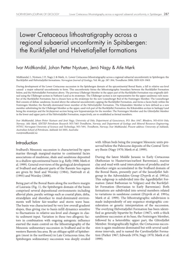 Lower Cretaceous Lithostratigraphy Across a Regional Subaerial Unconformity in Spitsbergen 287