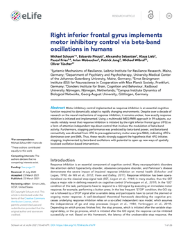 Right Inferior Frontal Gyrus Implements Motor Inhibitory Control Via Beta