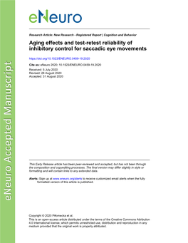 Aging Effects and Test-Retest Reliability of Inhibitory Control for Saccadic Eye Movements