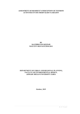 Assessment of Resident's Perception of Tourism Activities in Southern Kaduna Region by Kachiro Leo Keziah M.Sc/Env-Des/14315