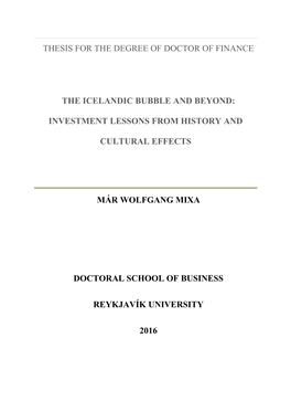 Thesis for the Degree of Doctor of Finance