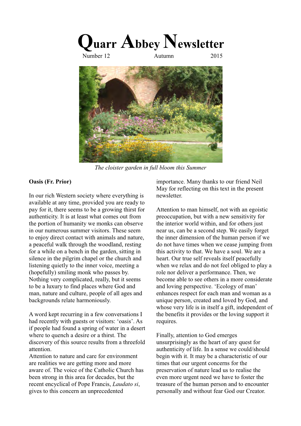 Quarr Abbey Newsletter Number 12 Autumn 2015