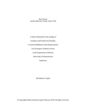 New France and the Illicit Fur Trade, 1663-1740 a Thesis Submitted To
