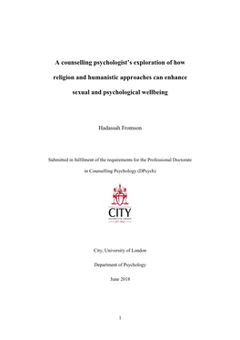 A Counselling Psychologist's Exploration of How Religion and Humanistic Approaches Can Enhance Sexual and Psychological Wellbe