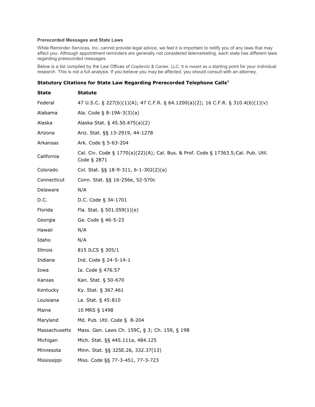 Prerecorded Messages and State Laws