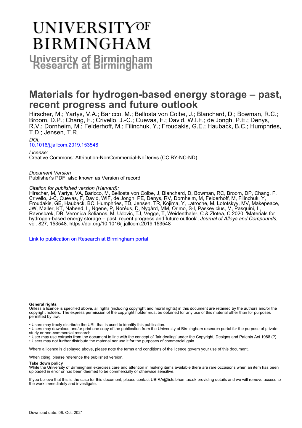 Materials for Hydrogen-Based Energy Storage