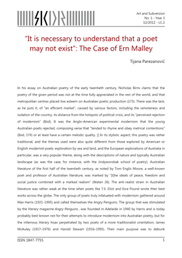 “It Is Necessary to Understand That a Poet May Not Exist”: the Case of Ern Malley