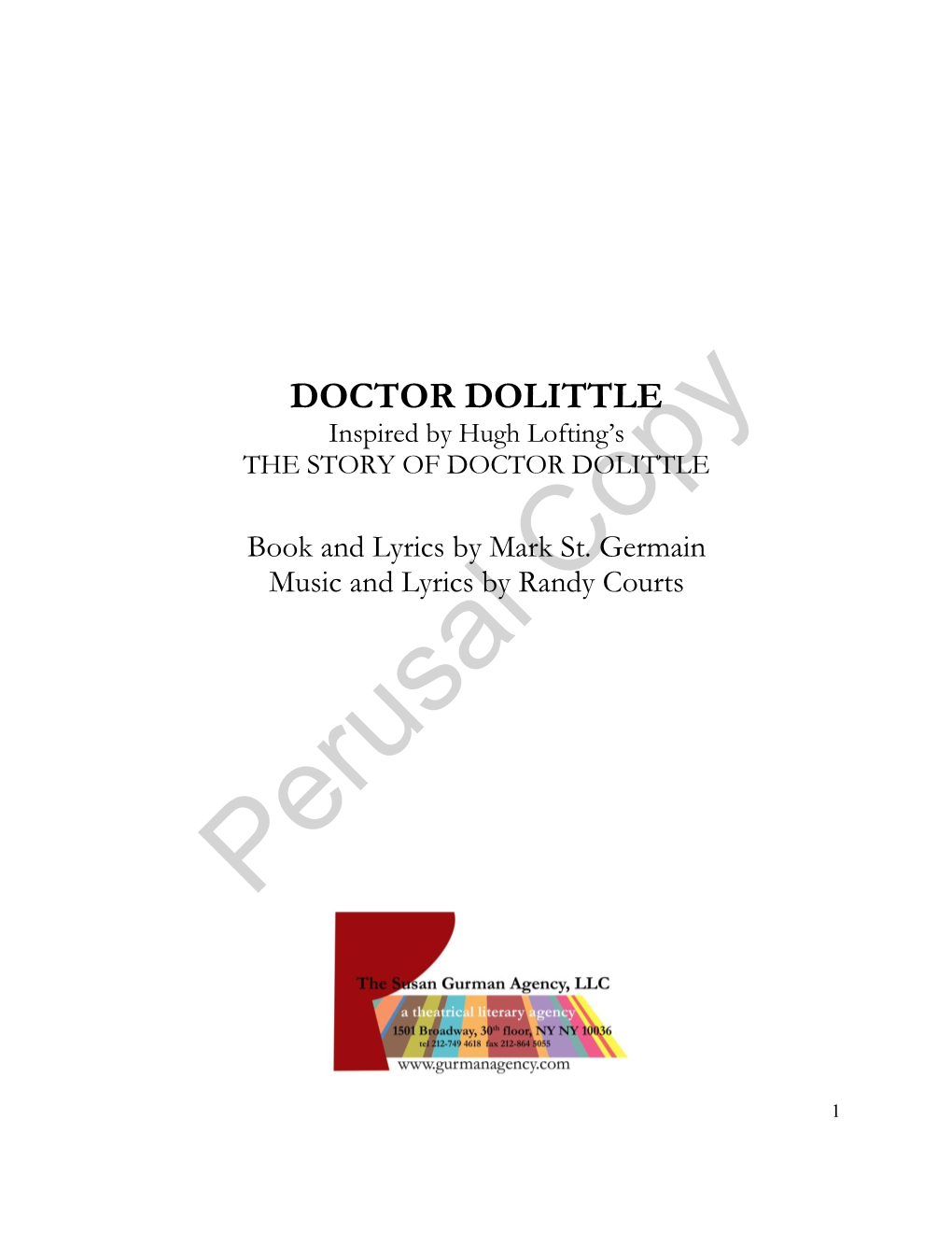DOCTOR DOLITTLE Inspired by Hugh Lofting’S the STORY of DOCTOR DOLITTLE