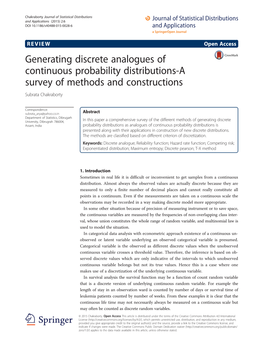 Generating Discrete Analogues of Continuous Probability Distributions-A Survey of Methods and Constructions Subrata Chakraborty