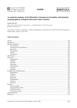 Coleoptera) of Sardinia, with Faunistic, Zoogeographical, Ecological and Conservation Remarks*