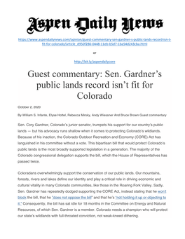Sen. Gardner's Public Lands Record Isn't Fit for Colorado