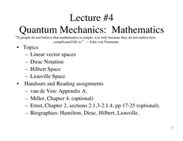 Lecture #4 Quantum Mechanics