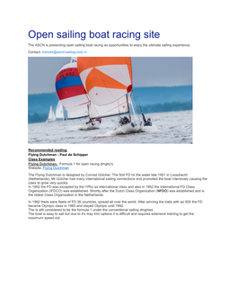 Open Sailing Boat Racing Site the ASCN Is Presenting Open Sailing Boat Racing As Opportunities to Enjoy the Ultimate Sailing Experience
