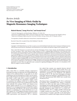 In Vivo Imaging of Nitric Oxide by Magnetic Resonance Imaging Techniques