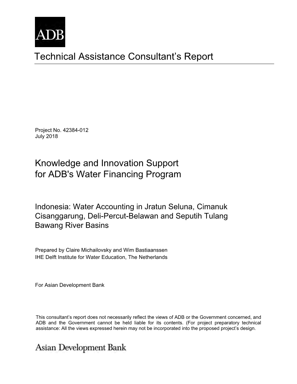 42384-012: Knowledge and Innovation Support for ADB's Water