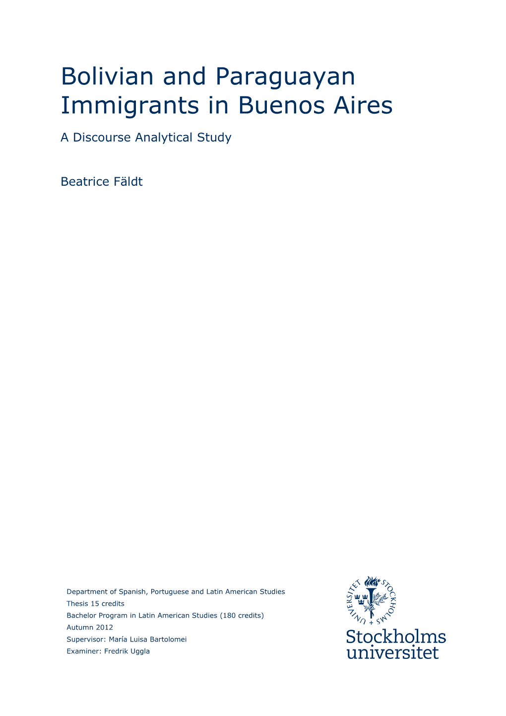 Bolivian and Paraguayan Immigrants in Buenos Aires