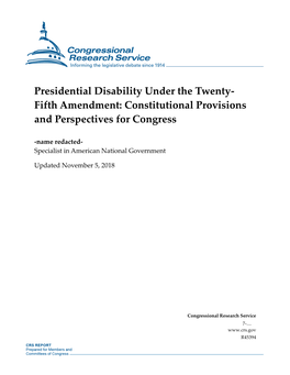 Presidential Disability Under the Twenty-Fifth