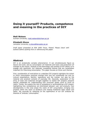Products, Competence and Meaning in the Practices of DIY