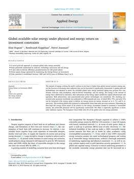 Global Available Solar Energy Under Physical and Energy Return On