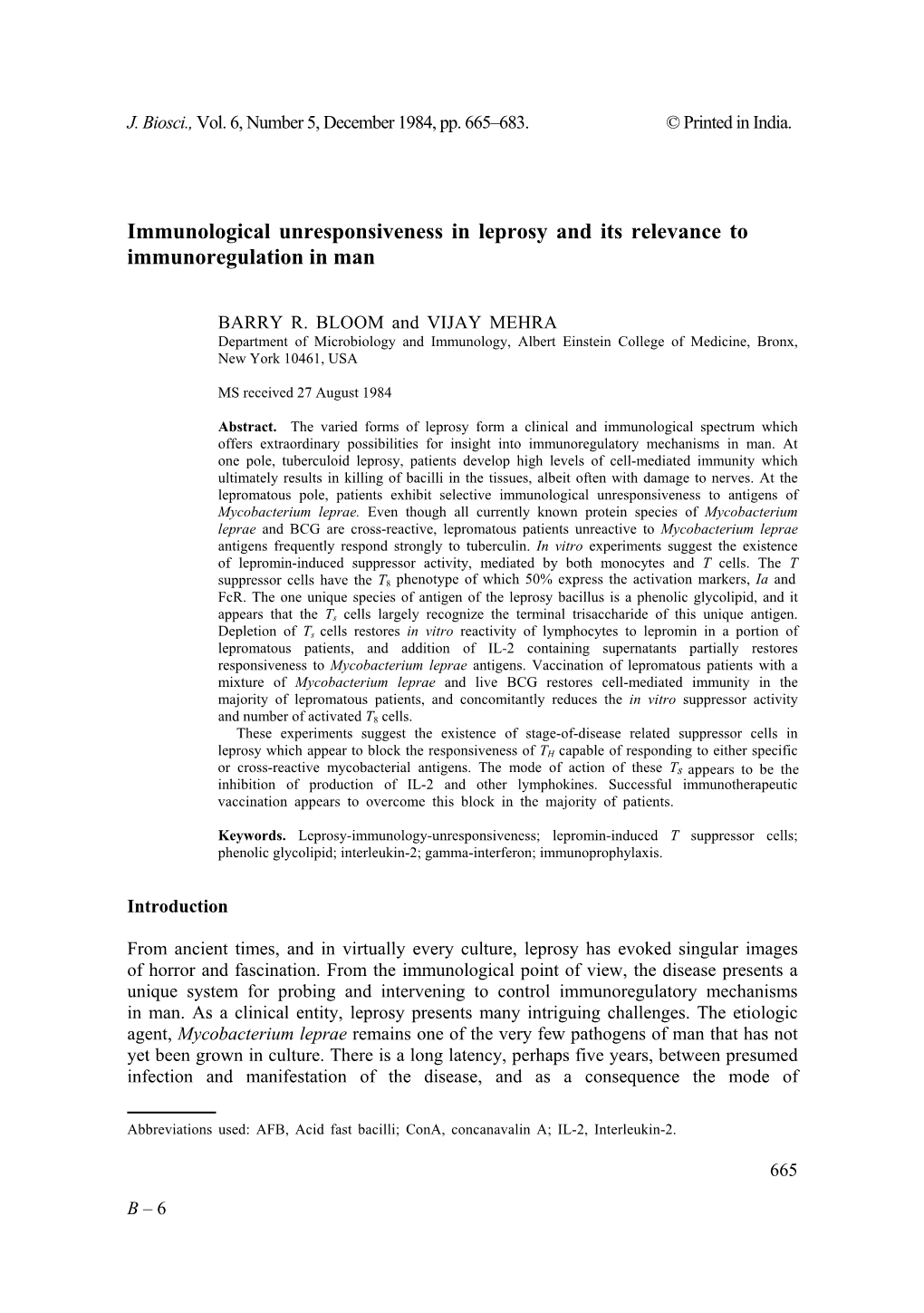 Immunological Unresponsiveness in Leprosy and Its Relevance to Immunoregulation in Man