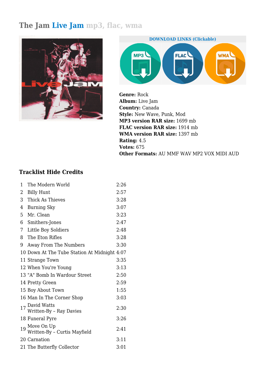 The Jam Live Jam Mp3, Flac, Wma