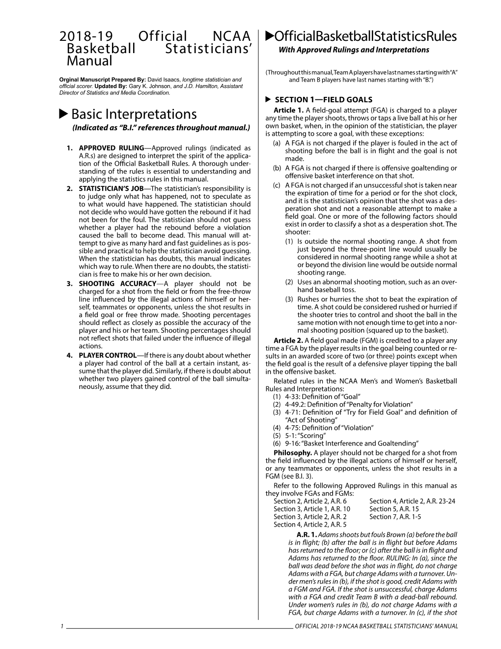 2018-19 Official NCAA Basketball Statisticians' Manual