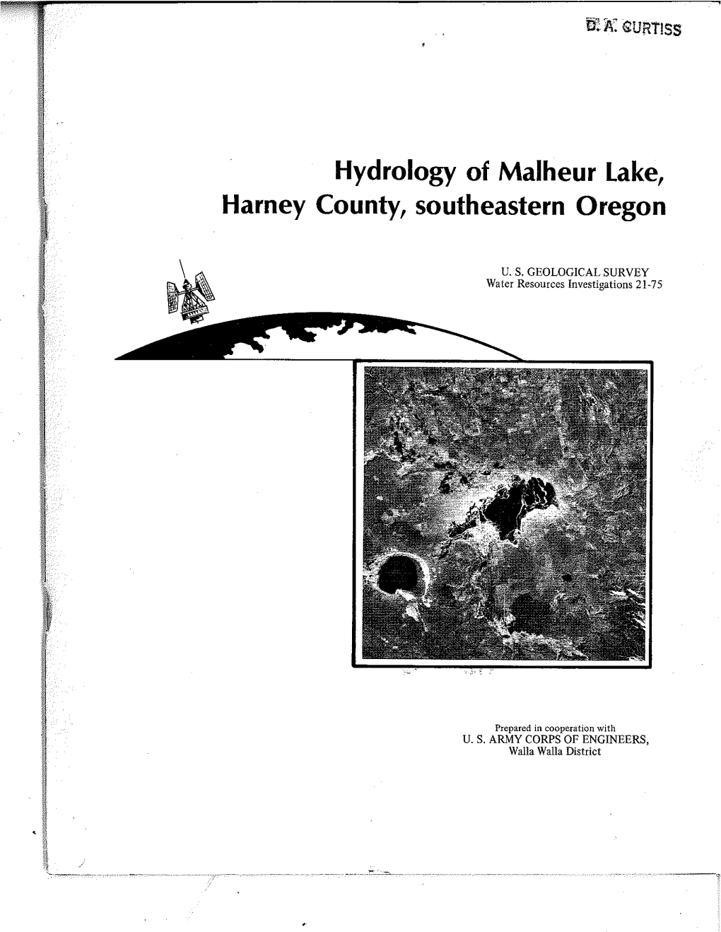 Hydrology of Malheur Lake, Harney County, Southeastern Oregon