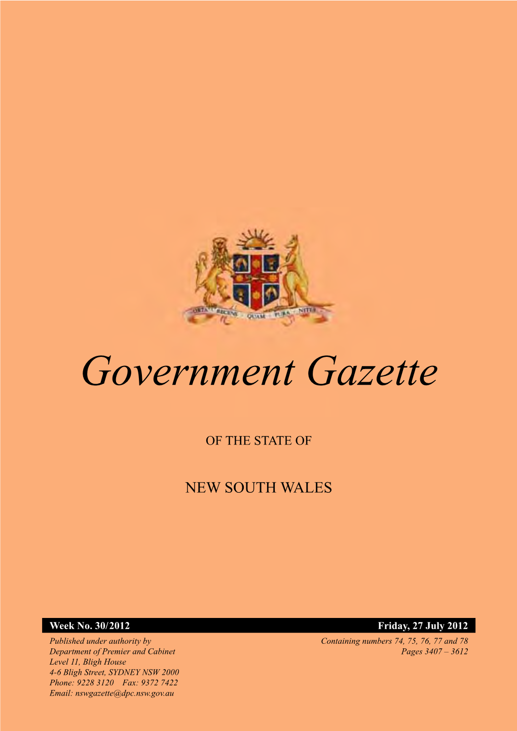 New South Wales Government Gazette No. 30 of 27 July 2012