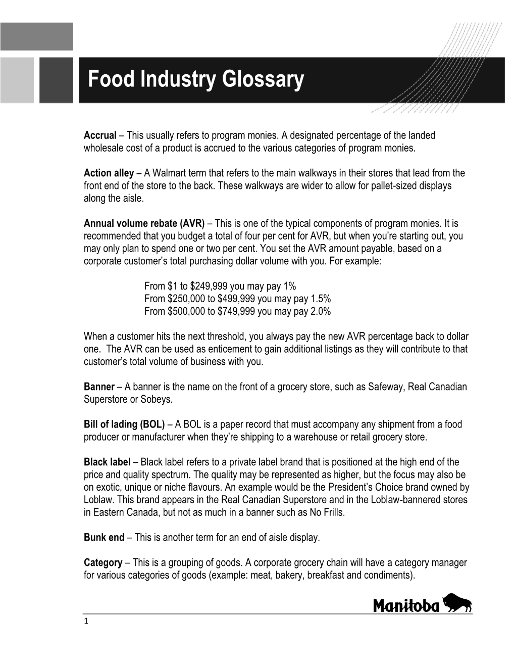 Food Industry Glossary