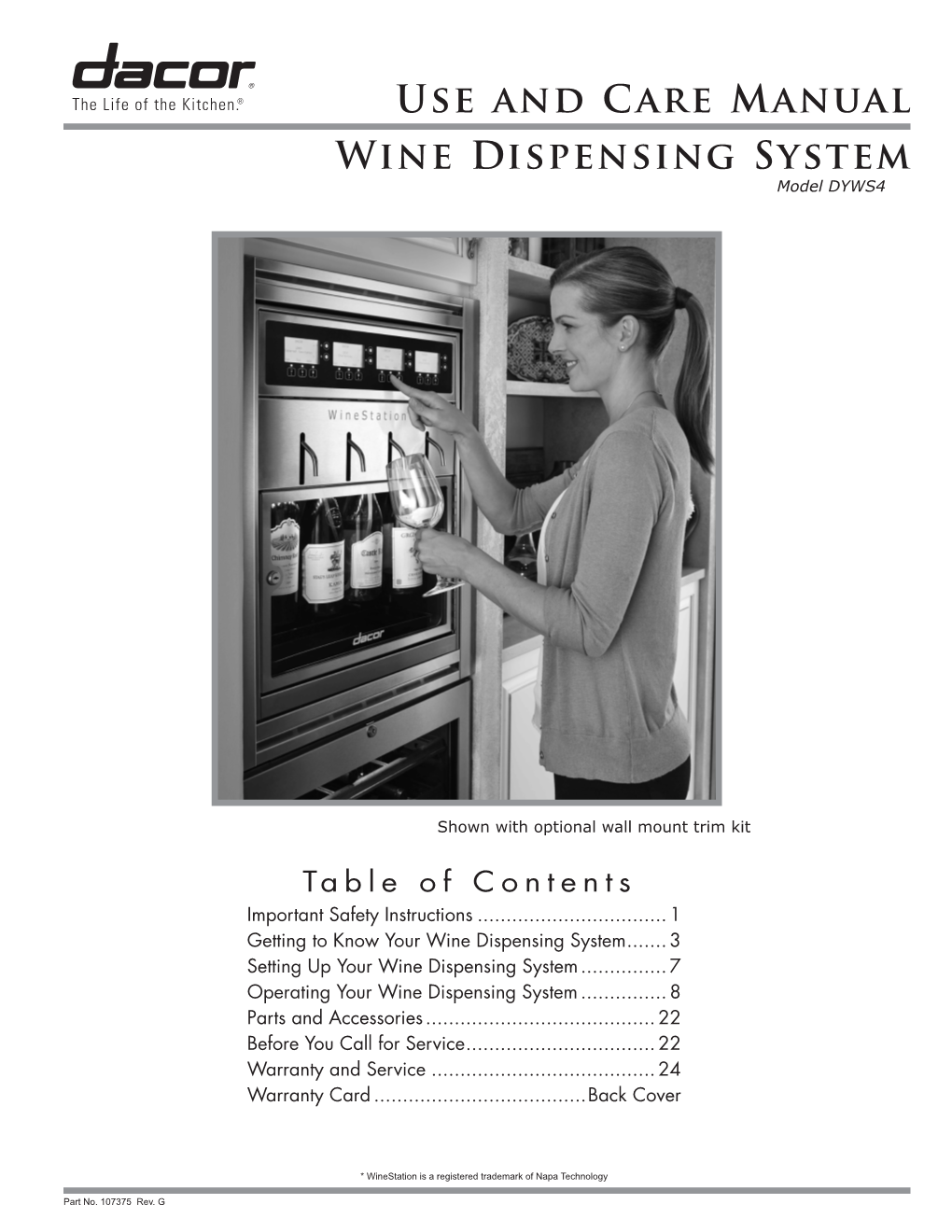 Use and Care Manual Wine Dispensing System Model DYWS4