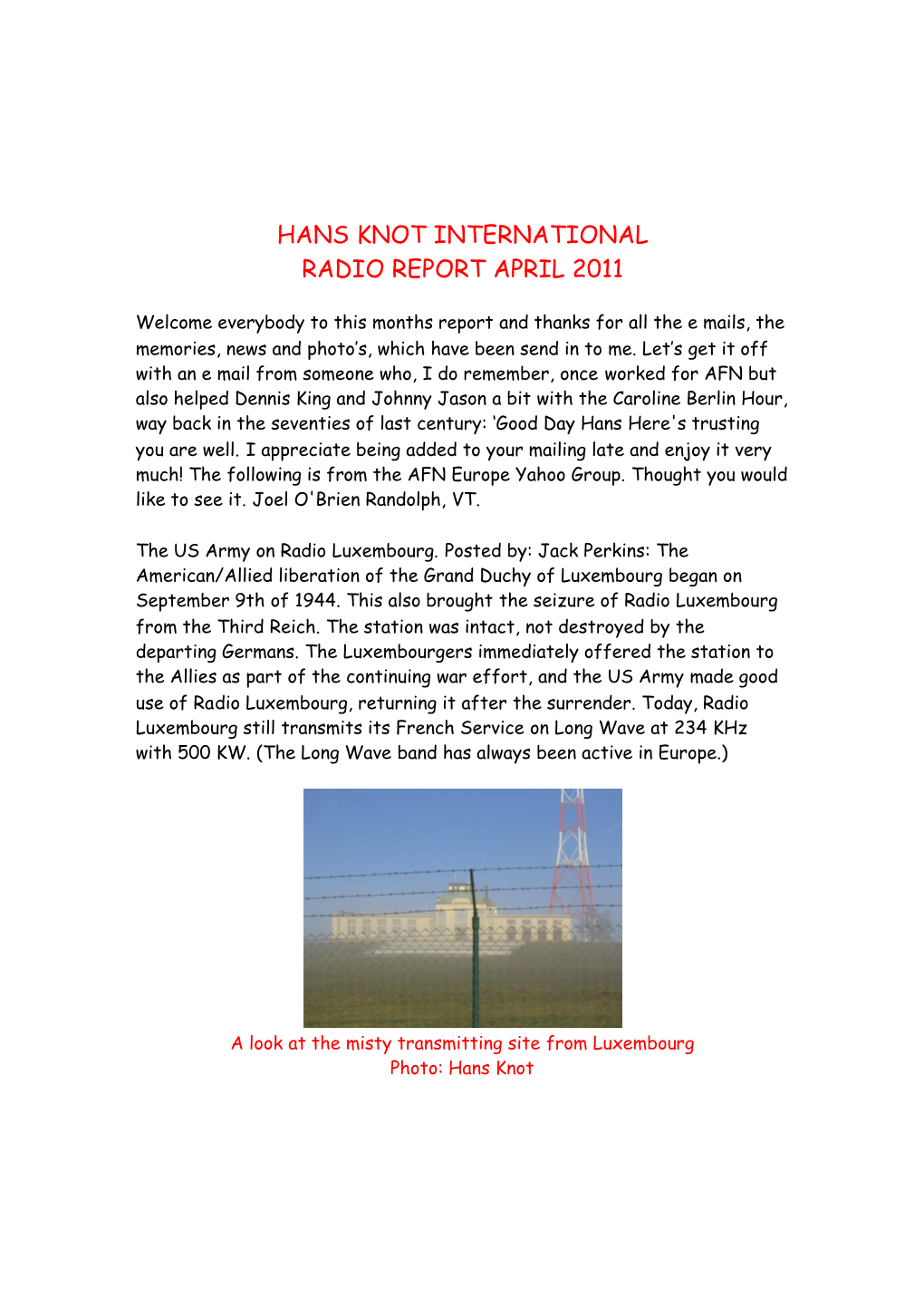 Hans Knot International Radio Report April 2011