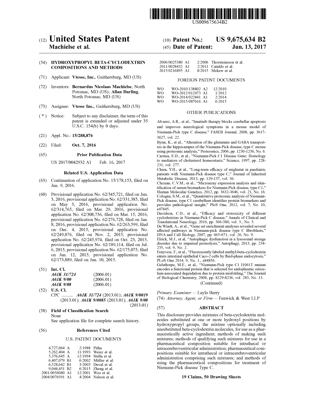 (12) United States Patent (10) Patent No.: US 9,675,634 B2 Machielse Et Al