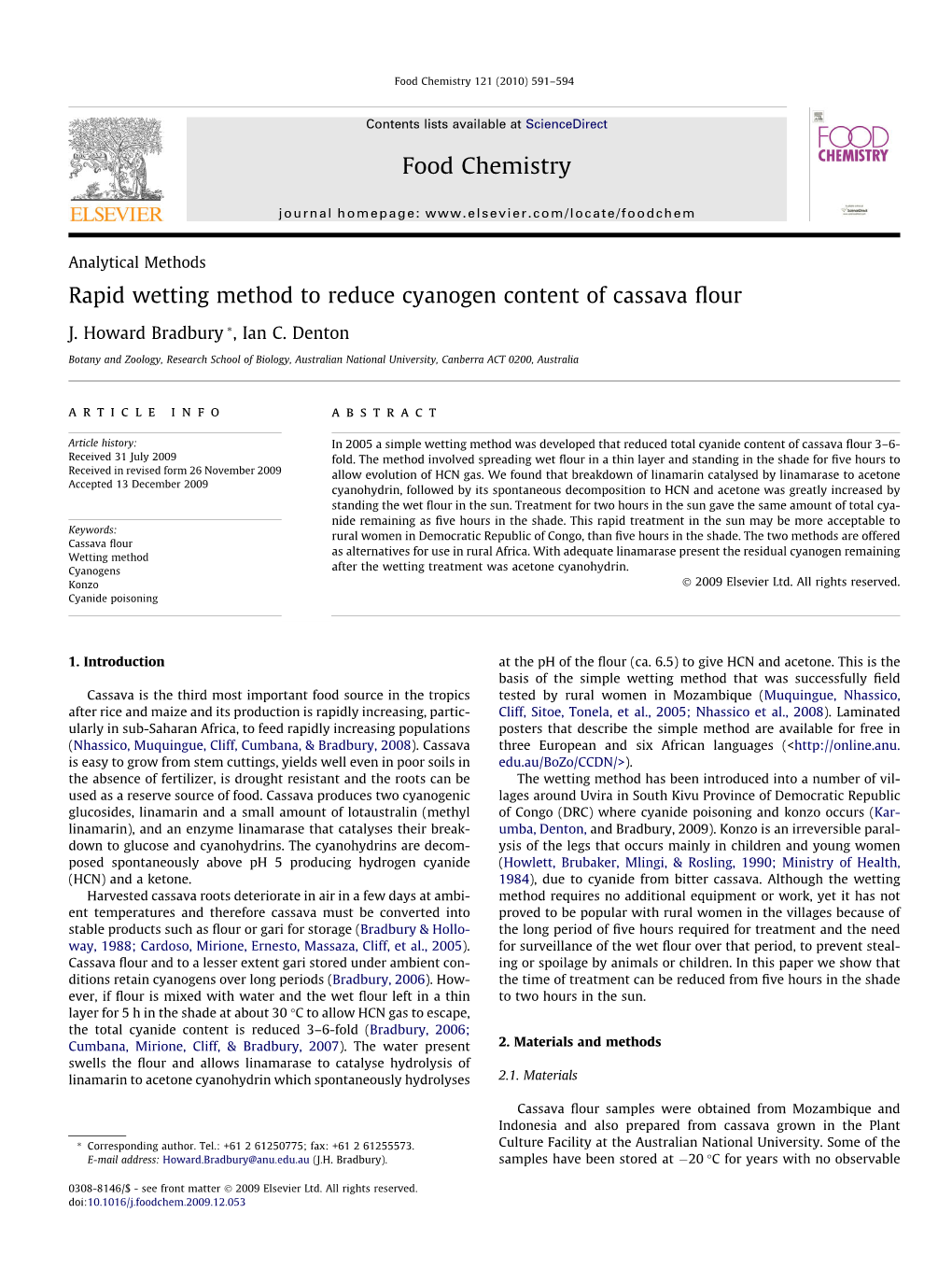 Rapid Wetting Method to Reduce Cyanogen Content of Cassava Flour