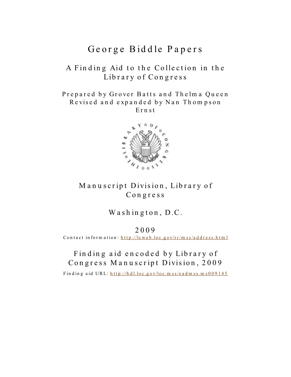 George Biddle Papers