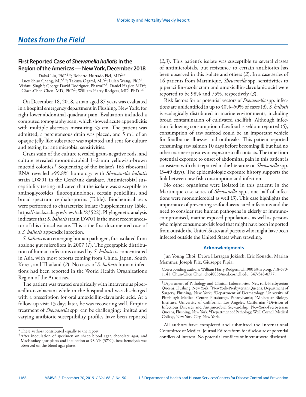 First Reported Case of Shewanella Haliotis in the Region of the Americas