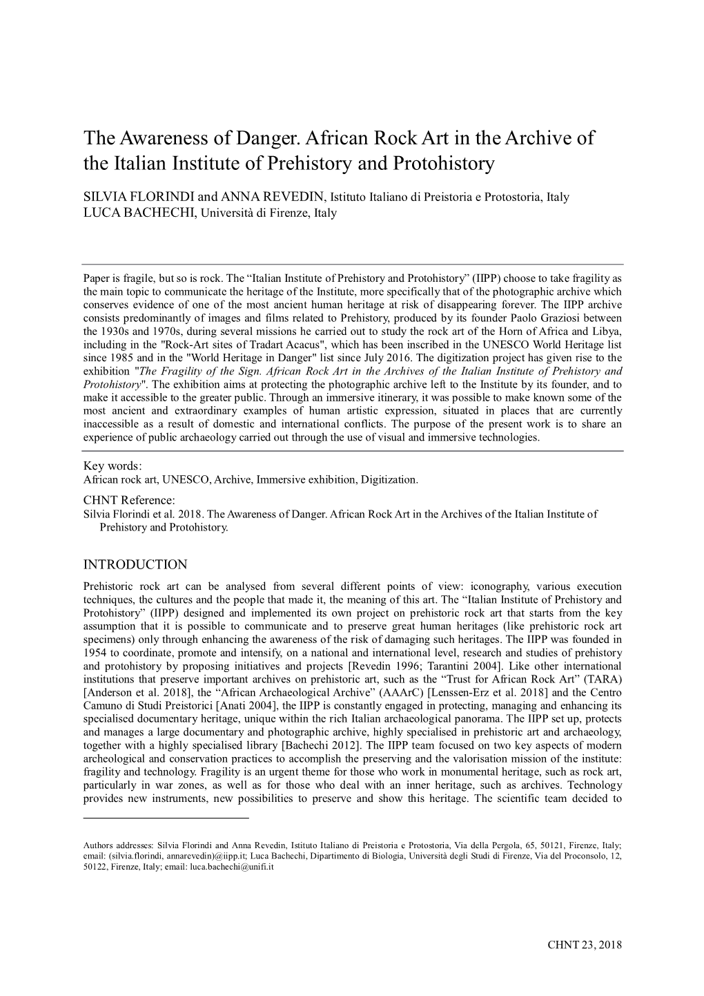 The Awareness of Danger. African Rock Art in the Archive of the Italian Institute of Prehistory and Protohistory