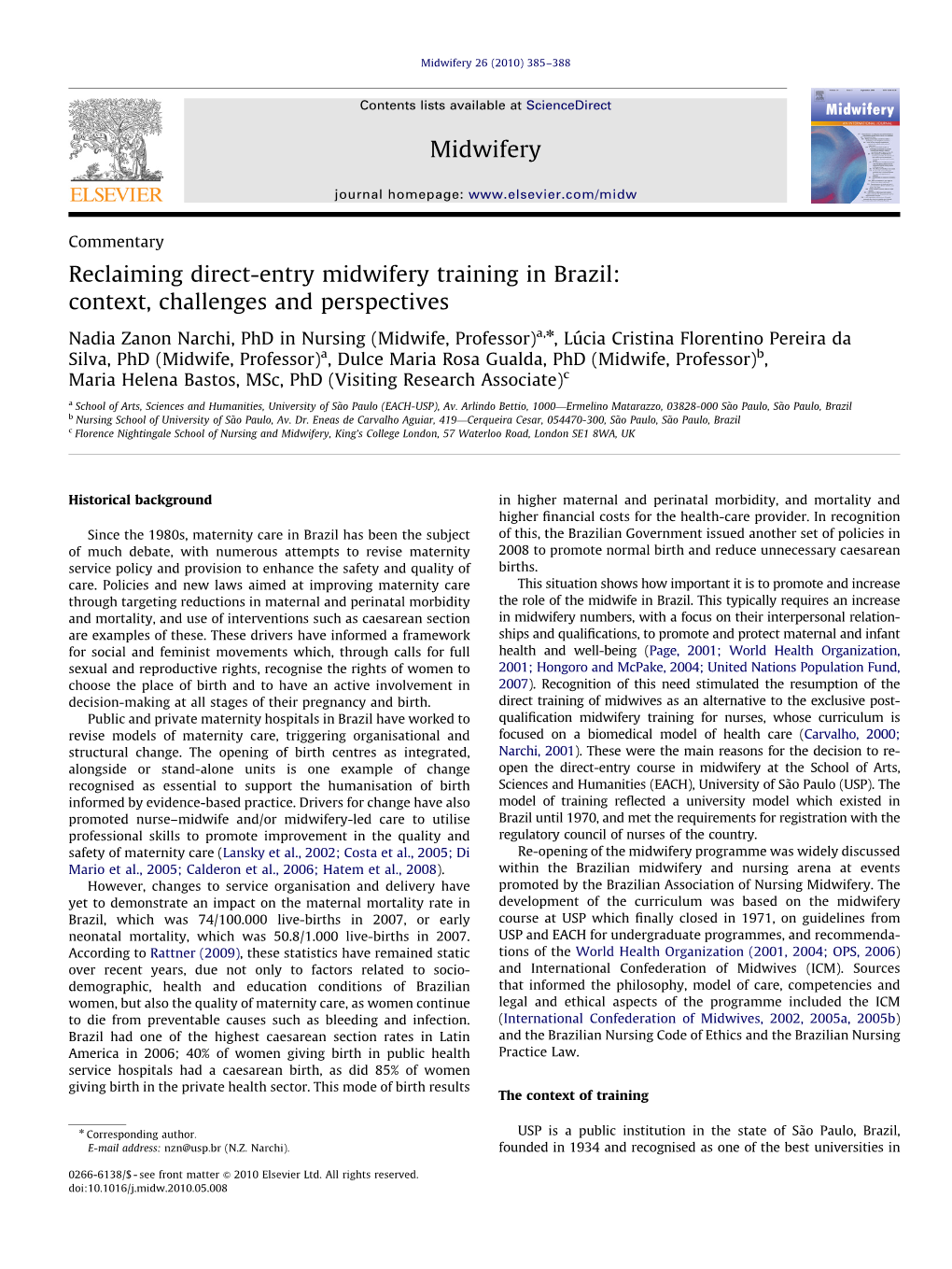 Reclaiming Direct-Entry Midwifery Training in Brazil Context