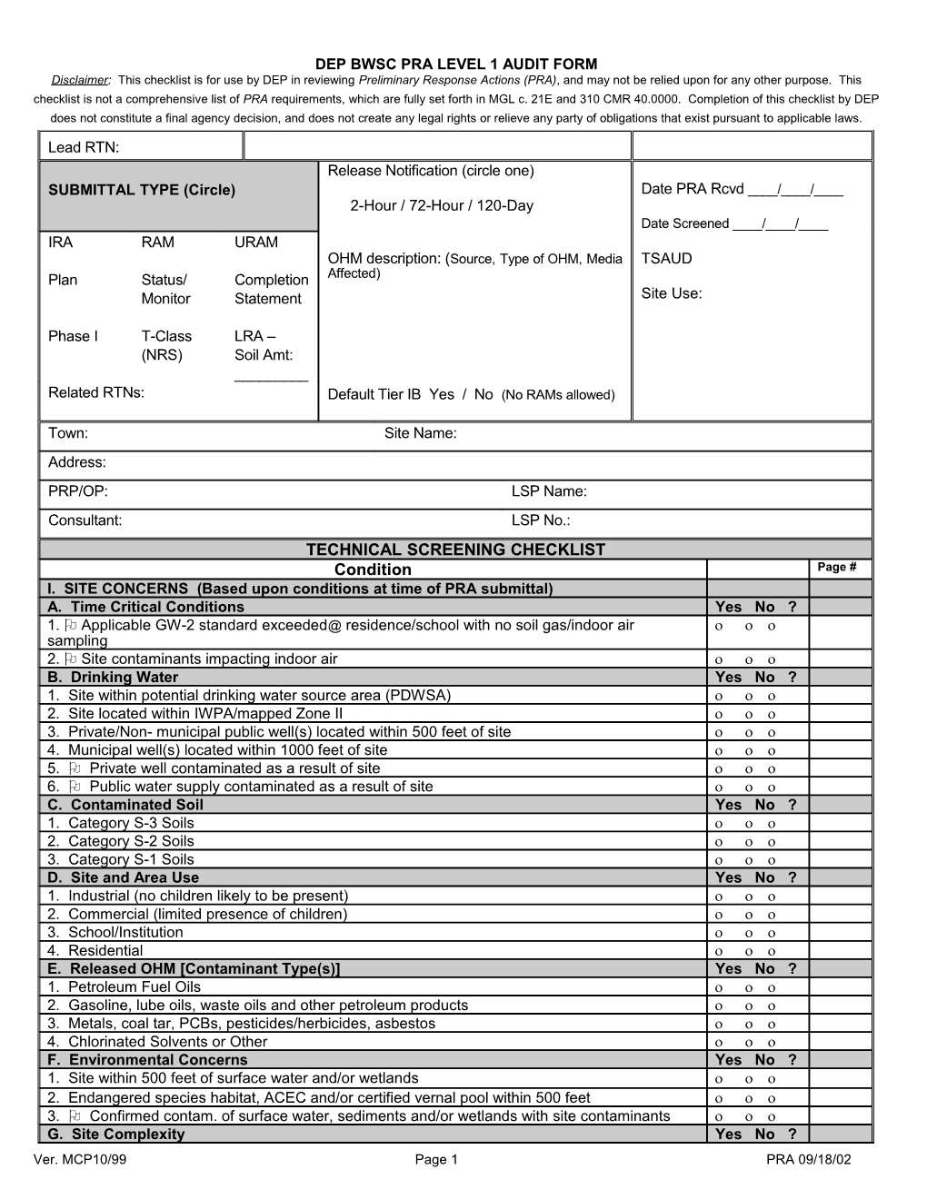 Dep Bwsc Pra Level 1 Audit Form